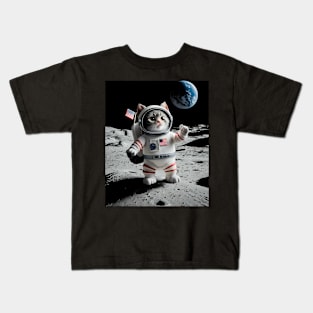 Astronaut cat on moon Kids T-Shirt